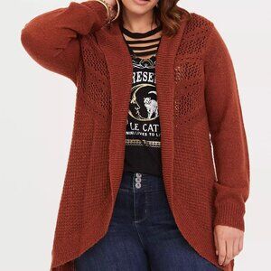 Torrid Pointelle Cardigan Curve Front Shawl Orange Oversized Cardigan Sz 3 NWT